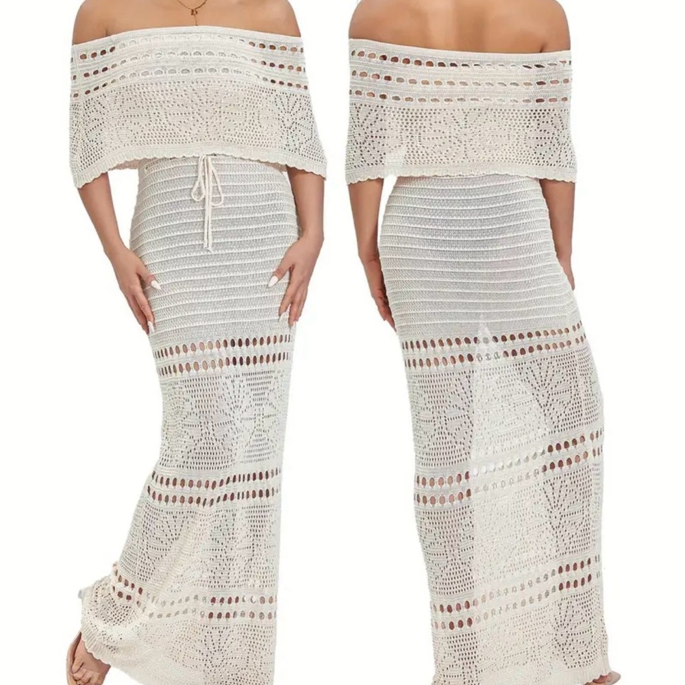 Off-Shoulder Crochet Maxi Dress